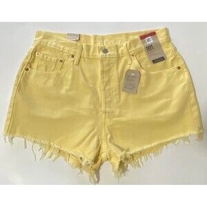 NWT Levi's 501 Womens Shorts 32 High Rise Cut Off Raw Yellow Denim $59